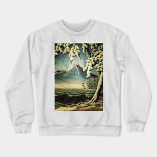 5 Lakes at Moonlight - Winter Mountain by the Ocean Ukiyoe Nature Landscape in White and Blue Crewneck Sweatshirt